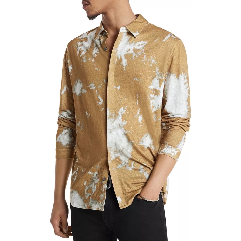John Varvatos Madera Button Down 100% Linen Shirt Mustard Gold Size XL NWOT $268